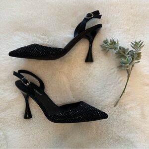 Jeffery Campbell | EUC - Zigote Slingback Pump - Black Rhinestone - Size 6.5